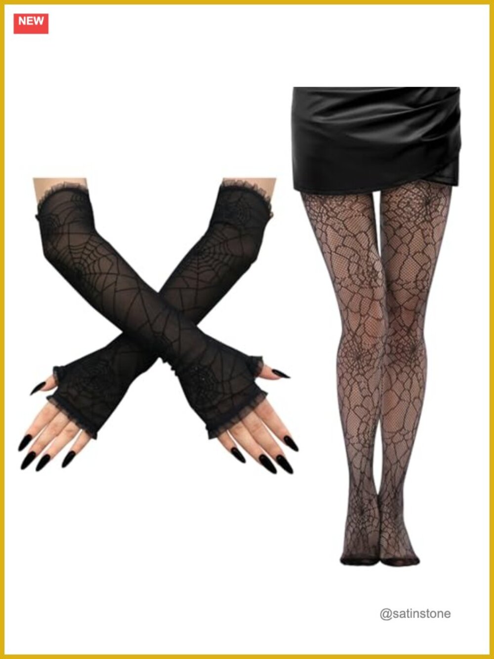 Spider Web Tights and Gloves Set Fishnet Pantyhose Lace Arm Warmers Halloween